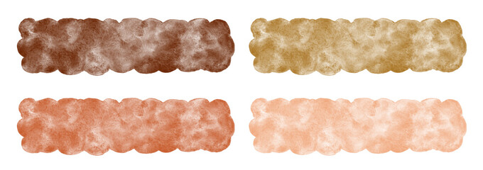 Coffee brown, beige, terracotta, skin color watercolor text backgrounds collection, set. Hand drawn watercolour brush strokes, smears, horizontal rectangle banners. Aquarelle cloudy stains templates.