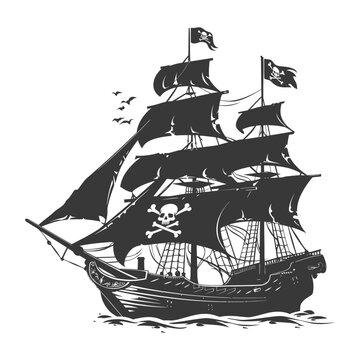 Silhouette Pirate Ship have Pirate flag with a skull and crossbones black color only