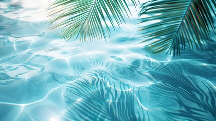 Palm leaves against a white background with water ripples