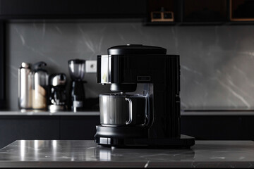A sleek black food processor with a sleek design, adding a touch of elegance to the kitchen.