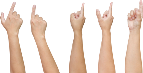 man hand touching or pointing to something set isolated on white background