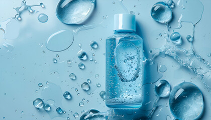 Splash cosmetic moisturizer water micellar toner or emulsion blue colored abstract background