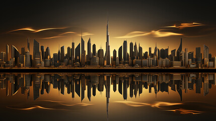 Obraz premium Golden Skylines Reflect on Calm Water Elegant Style Golden Artistic Background