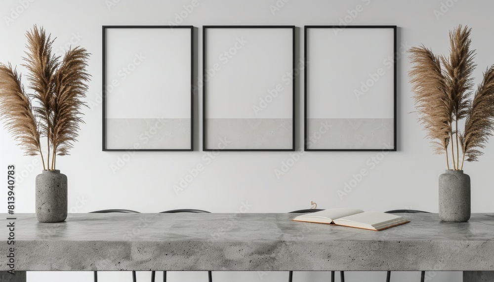 Poster the combination of black frames against a white background creates a bold and contemporary contrast 