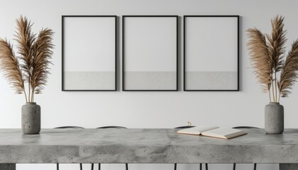 The combination of black frames against a white background creates a bold and contemporary contrast...