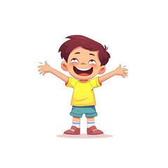 Happy Boy Cartoon His Arms Outstretched, Cartoon Illustration
