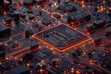Obraz premium Detailed view of an electronic circuit board, suitable for technology concepts