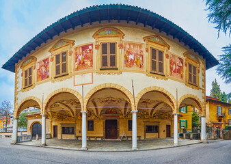 Arcaded facade of Santa Maria di Loreto Church, Lugano, Switzerland