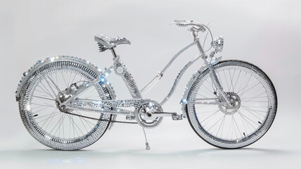 Shiny silver bicycle on white background