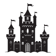 Cartoon fantasy medieval castle icon logo, vector illustration on white background