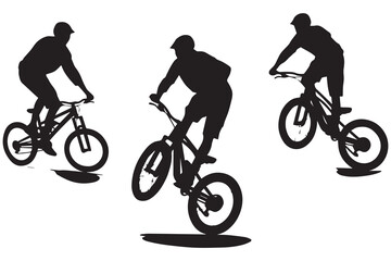 Obraz premium Cyclist Silhouette set. Black silhouette of a cyclist on a white background