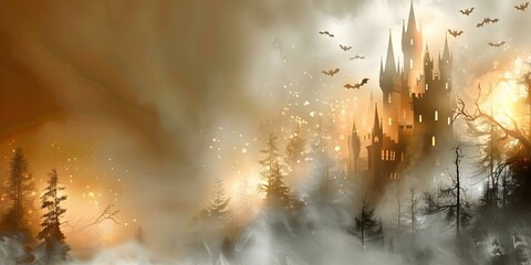 Dracula's Spooky Castle: A Haunting Halloween Atmosphere with Bats. Concept Halloween Photoshoot, Spooky Castle, Dracula Costume, Bats Decor, Haunting Atmosphere