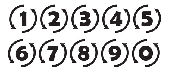 Set of  1-9 numbers icon vector. Numbers symbols vector. Number buttons set icons in black and white colors. vector illustration.
