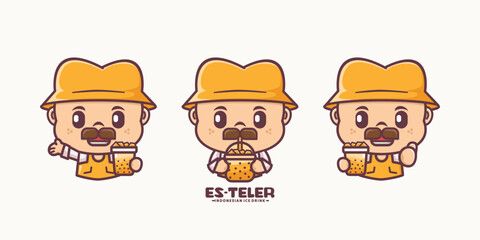 cute mascot with es teler, indonesian traditional drink vector cartoon design