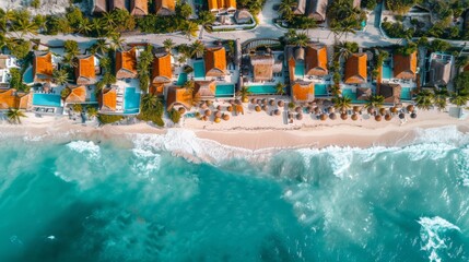 Aerial view of Playa Paraiso with turquoise sea, white sand, and resort villas