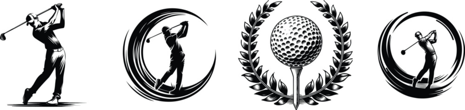 Set of golfer and sports ball, vector illustration.