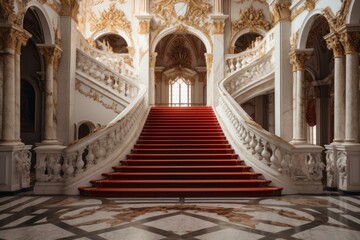 Historical Stairs hall palace. Modern art design. Generate Ai