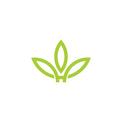 three green leaves lines art geometric logo vector