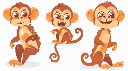 Fototapeta premium Isolated cute jungle monkey with smile on its face and tail on white background. Playful family of zoo animals. Adorable wild safari family clipart.