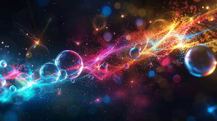 Obraz premium An abstract representation of a quantum computing process, with particles of light orbiting around cores of data. 