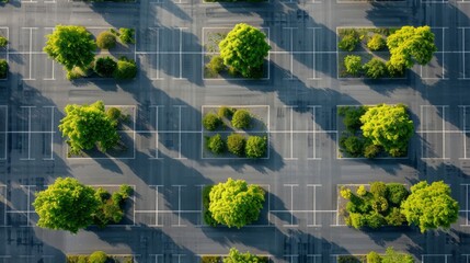 Aerial view of a parking lot interspersed with rows of lush green trees in Bavaria, Germany, showcasing a blend of nature and urban design. - Powered by Adobe