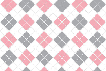 Argyle pattern colorful in gray, navy pink, white. Seamless bright vector argyll background set in pastel colors for gift paper, socks, sweater, jumper, other spring fashion textile print.