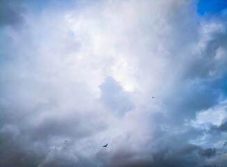 Dramatic, dark, blue cloudy sky overlay, Sky-overlays. Bad weather with dark clouds. Rain And Thunderstorm