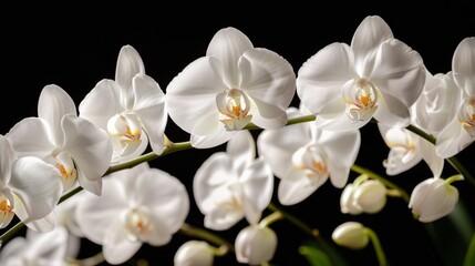 A close-up of a white orchid in mid-bloom against a dark background, highlighting its delicate petals.