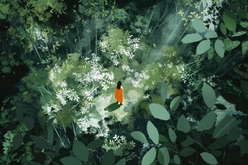 A person standing in the middle of a forest, suitable for various nature-themed concepts - Powered by Adobe