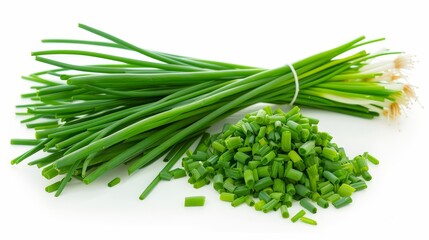 Obraz premium Fresh chives. Isolated on white background