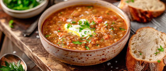 Classic lentil soup in hearty and nutritious rustic dish for any occasion - Powered by Adobe