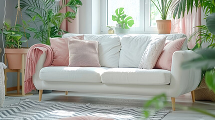 Eco-Friendly Living Room with Lush Indoor Plants and Natural Light