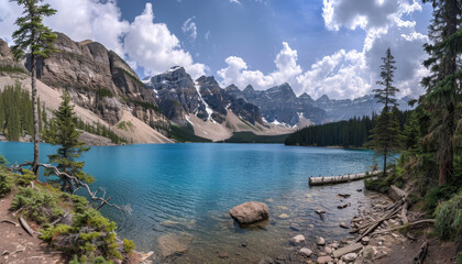 Obraz premium A beautiful mountain lake with a reflection of the mountains in the water by AI generated image