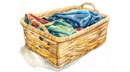 A laundry basket full of clothes.