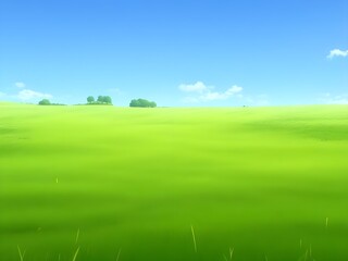 Fototapeta premium 4k Natural Meadow Grass Swayed by Wind Blow. Amazingly Beautiful Endless Fields of Green Grass Go Far to The Horizon. Grass Field is Relaxing. 3D Animation with Seamless Loop.Anime style Generative AI