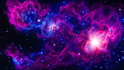 Fototapeta premium a cosmic nebula, where swirling clouds of gas and dust dance amidst the stars. Brilliant hues of pink, purple, and blue paint the celestial canvas