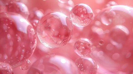   Bubbles float in pink background with water below