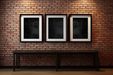 black frames on brick wall -