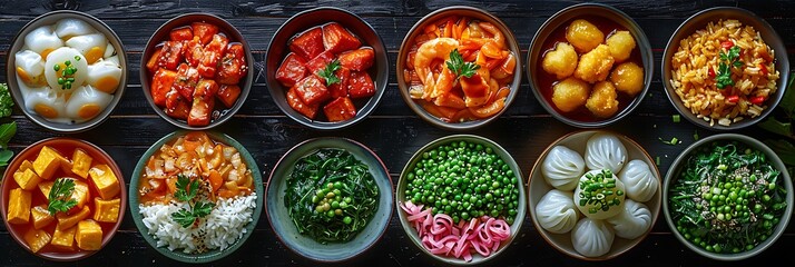 Generate an image showcasing the diversity and richness of Chinese cuisine with a colorful array of dishes representing different regional culinary traditions and cooking techniques.