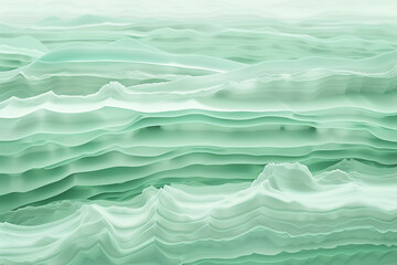 Fototapeta premium Horizontal waves of a soft mint green, layered like the strata of an alien planet. Each layer varies in opacity and brightness, creating a complex and textured landscape that invites exploration.