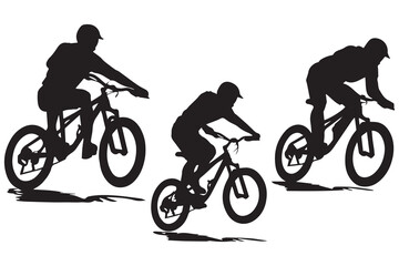 Silhouette of a cyclist jumping on a bicycle