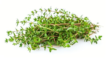 Fresh thyme sprigs isolated on white background.