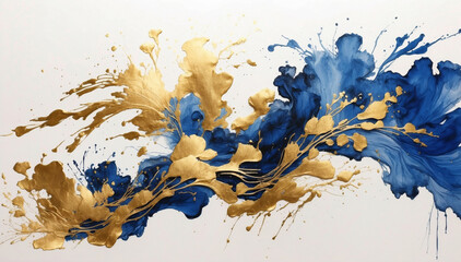 Grunge blue and gold ink brush stroke on white background