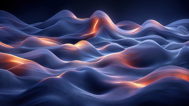    a wave of blue and orange hues on black backdrop, featuring red light at wave's conclusion