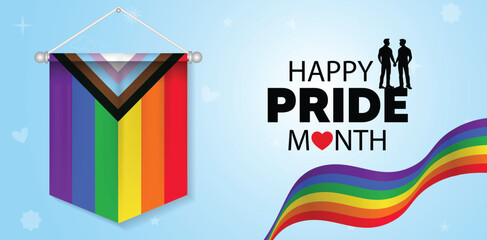happy pride month LGBTQ+ Progress flag vector poster