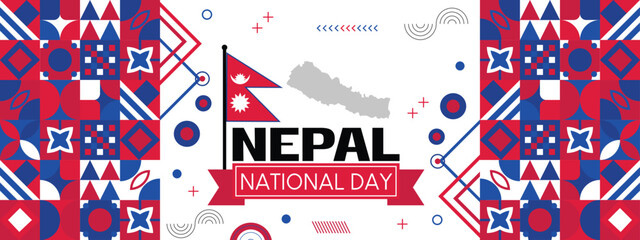 Nepal National day or Happy Teej Festival banner with abstract shapes