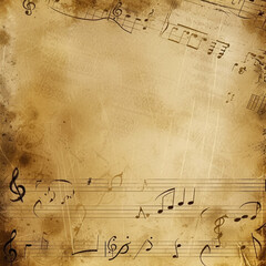 3D musical notes flying in the air with a golden color and unusual background, unusual illustration.