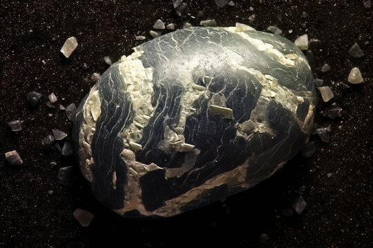 Glauconite is rare precious natural stone on black background. AI generated. Header banner mockup with space.