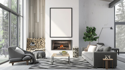 modern living room with sofa and fireplace
