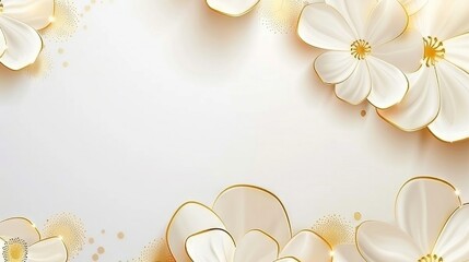  A white and gold floral background featuring two white and gold flowers, one on the left side and the other on the right